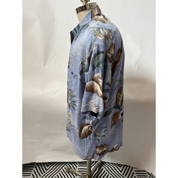 Campia Moda Vintage Tropical Hawaiian Leaf Shirt Size Large Blue Rayon - Picture 15 of 16